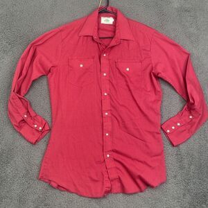 Vintage Mesquite Shirt Mens 16-34 Red Western Pearl Snap Long Sleeve USA 70s